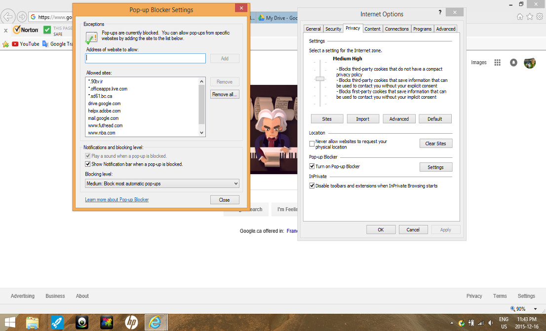Internet privacy setting