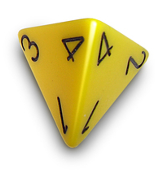 An image of a four sided die.